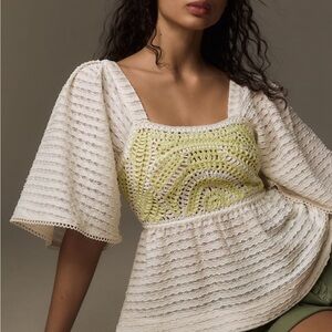 Chic Cream and Yellow Crochet Blouse